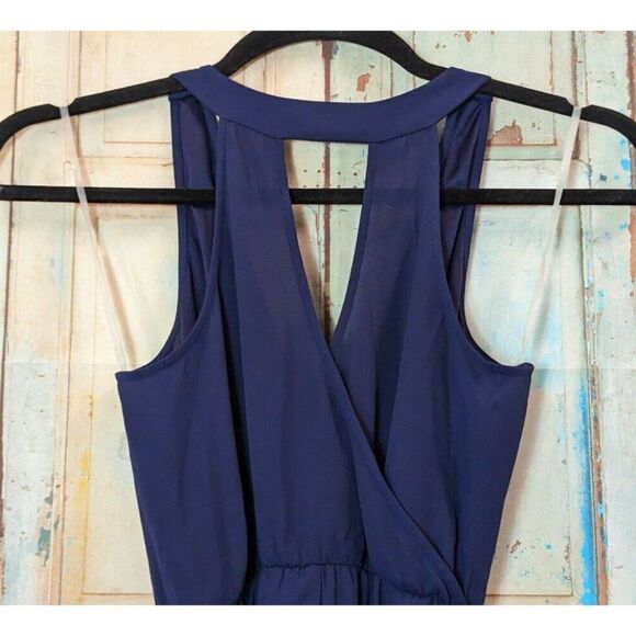 Lush Womens Size Medium Blue Sleeveless Surplice Neck Fit & Flare Dress - Picture 4 of 7